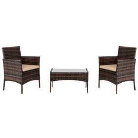 2pcs Arm Chairs 1pc Love Seat & Tempered Glass Coffee Table Rattan Sofa Set Brown Gradient