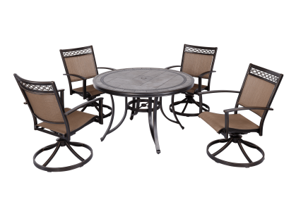 [ONLY FOR PICK UP]Outdoor 5 Piece Dining Set Patio Furniture w/ Aluminum Swivel Rocker Sling Chair Set 4pcs & 46 inch Round Mosaic Tile Top Aluminum T