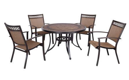 [ONLY FOR PICK UP]Outdoor 5 Piece Dining Set Patio Furniture w/ 4pcs Sling Chair & 1pc 48inch CFT Top Table