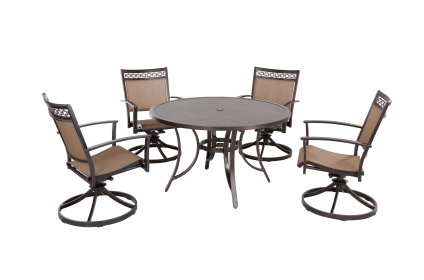 [ONLY FOR PICK UP]Outdoor 5 Piece Dining Set Patio Furniture w/ Aluminum Swivel Rocker Sling Chair Set 4pcs & 48inch Tempered Glass Top Table