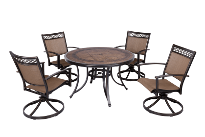 [ONLY FOR PICK UP]Outdoor 5 Piece Dining Set Patio Furniture w/ Aluminum Swivel Rocker Sling Chair Set 4pcs & 1pc 48inch CFT Top Table