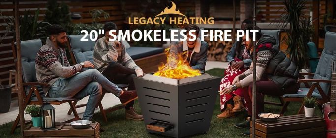 20 Inch Smokeless Fire Pit Stainless Steel Wood Burning Fireplace Portable Outdoor Fire Pit Patio Smokeless Firepit with Pull-Out Ash Tray and Handles