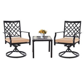 MEOOEM Patio Dining Set  Bistro Set Outdoor Furniture Square Bistro Metal Table Side Table and Swivel Dining Chairs with Cushion (Style: Modern)